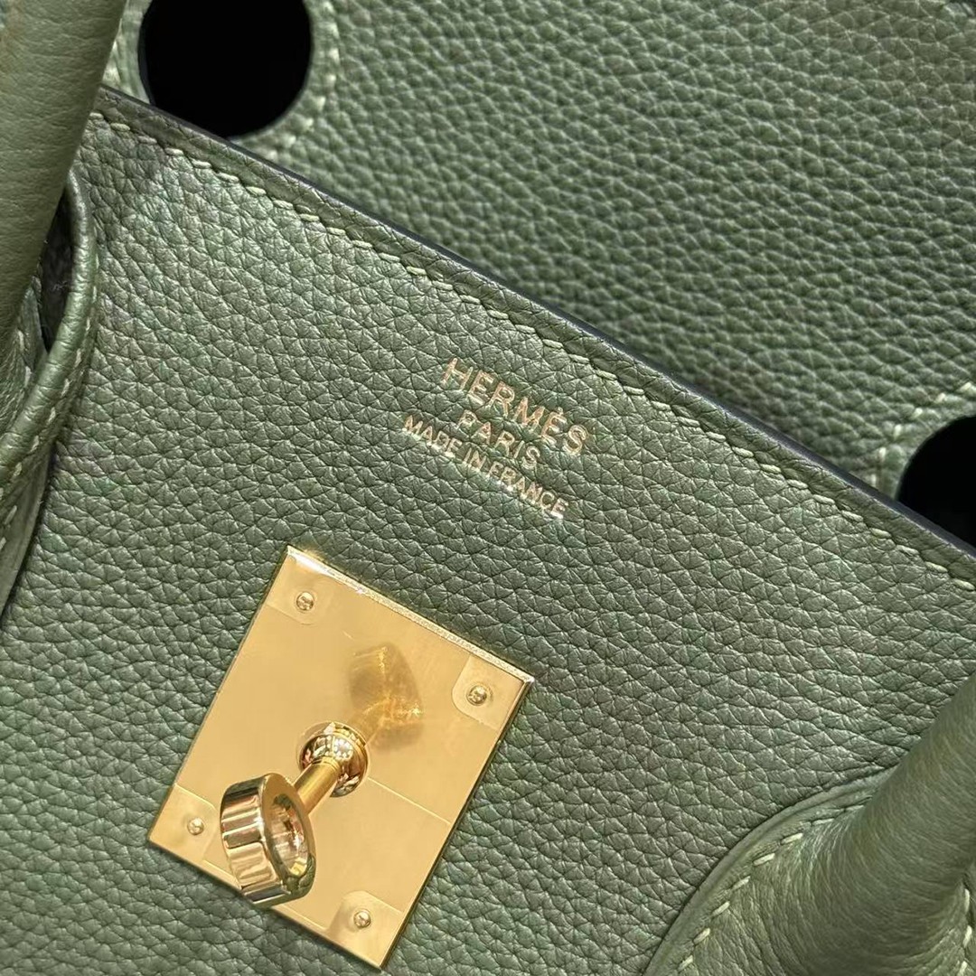 Hermes Birkin 35 Bag Handmade In Togo Calfskin Leather Gold Hardware 61 Olive Green - Image 15