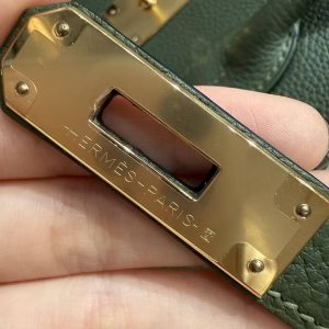 Hermes Birkin 35 Bag Handmade In Togo Calfskin Leather Gold Hardware 61 Olive Green - Image 14