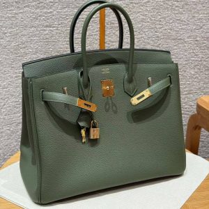 Hermes Birkin 35 Bag Handmade In Togo Calfskin Leather Gold Hardware 61 Olive Green - Image 12