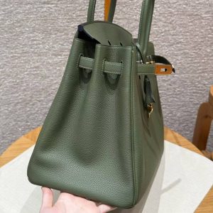 Hermes Birkin 35 Bag Handmade In Togo Calfskin Leather Gold Hardware 61 Olive Green - Image 11