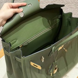 Hermes Birkin 35 Bag Handmade In Togo Calfskin Leather Gold Hardware 61 Olive Green - Image 10