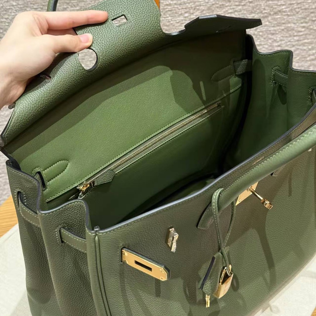Hermes Birkin 35 Bag Handmade In Togo Calfskin Leather Gold Hardware 61 Olive Green - Image 10