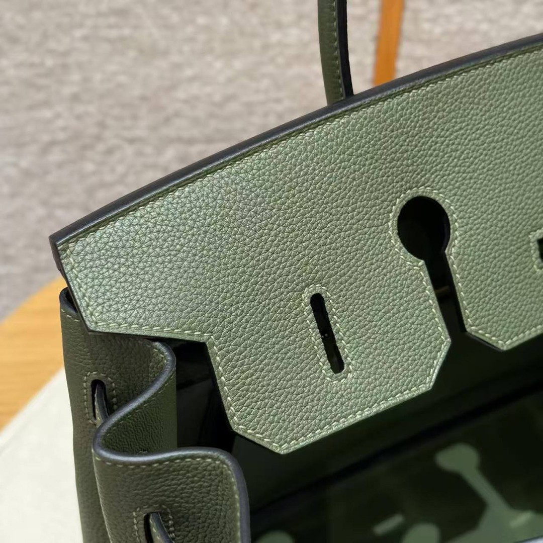 Hermes Birkin 35 Bag Handmade In Togo Calfskin Leather Gold Hardware 61 Olive Green - Image 9