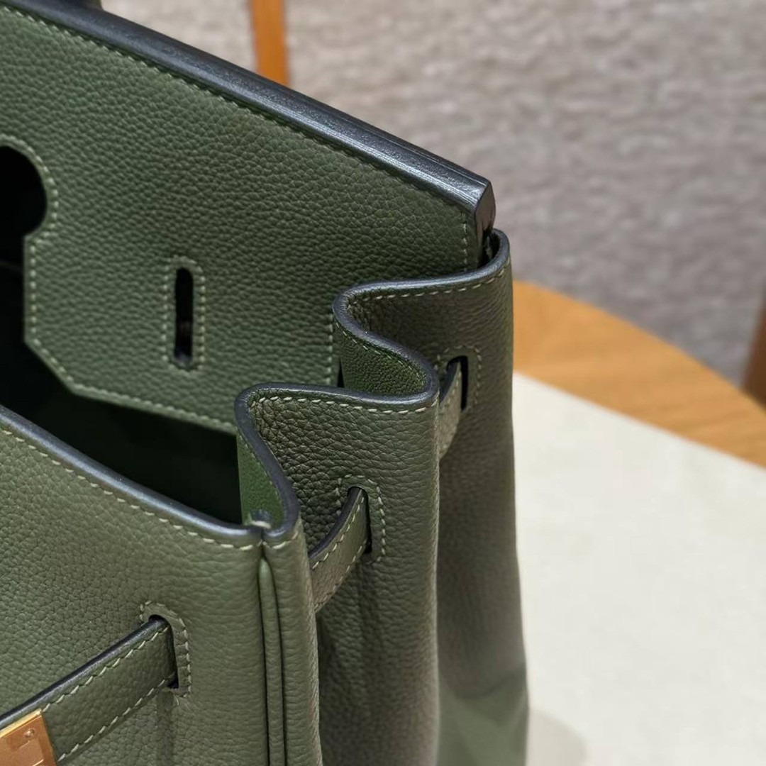 Hermes Birkin 35 Bag Handmade In Togo Calfskin Leather Gold Hardware 61 Olive Green - Image 8