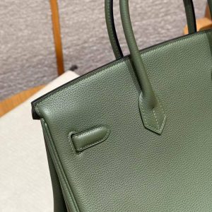 Hermes Birkin 35 Bag Handmade In Togo Calfskin Leather Gold Hardware 61 Olive Green - Image 7