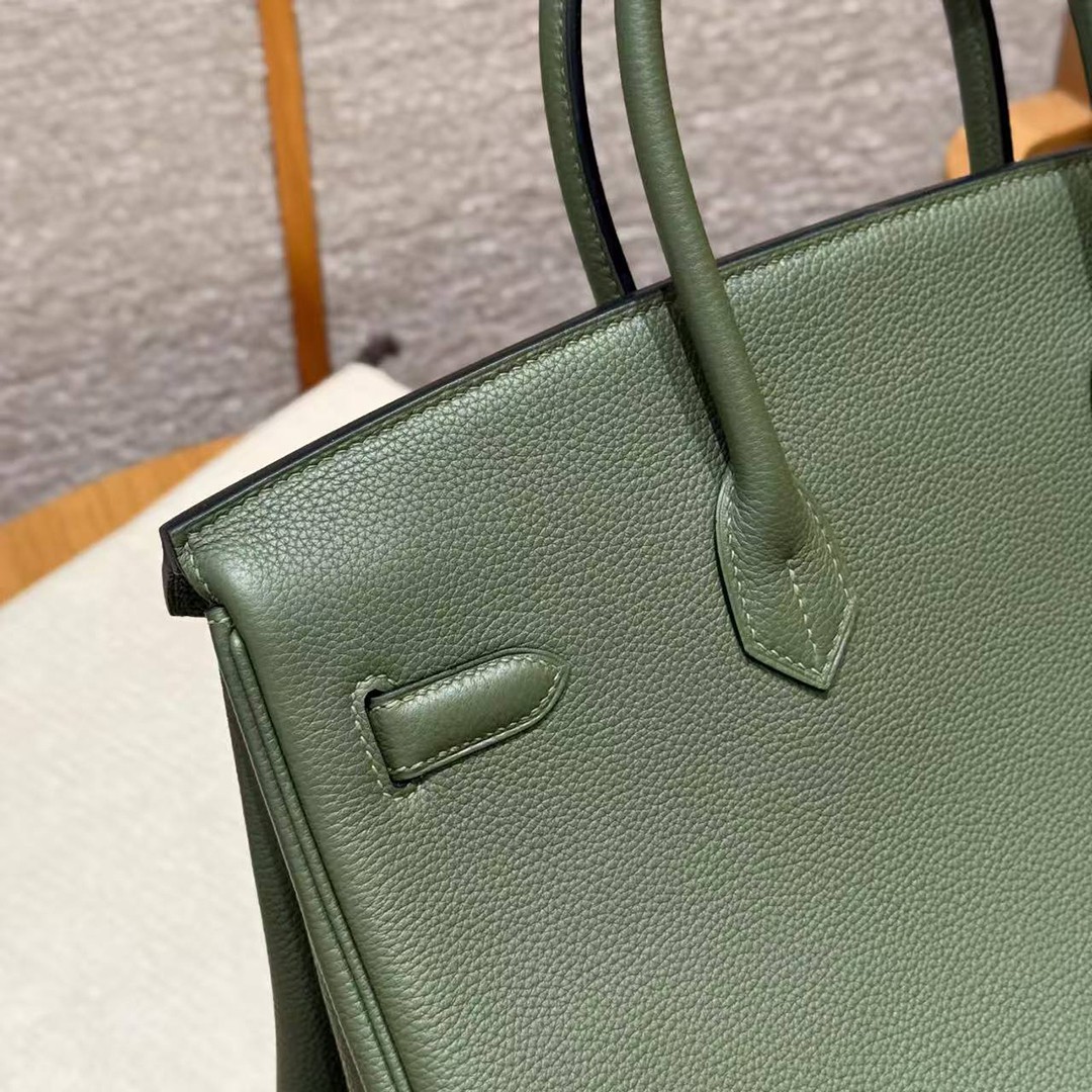 Hermes Birkin 35 Bag Handmade In Togo Calfskin Leather Gold Hardware 61 Olive Green - Image 7
