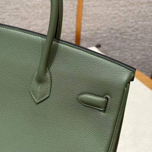 Hermes Birkin 35 Bag Handmade In Togo Calfskin Leather Gold Hardware 61 Olive Green - Image 6
