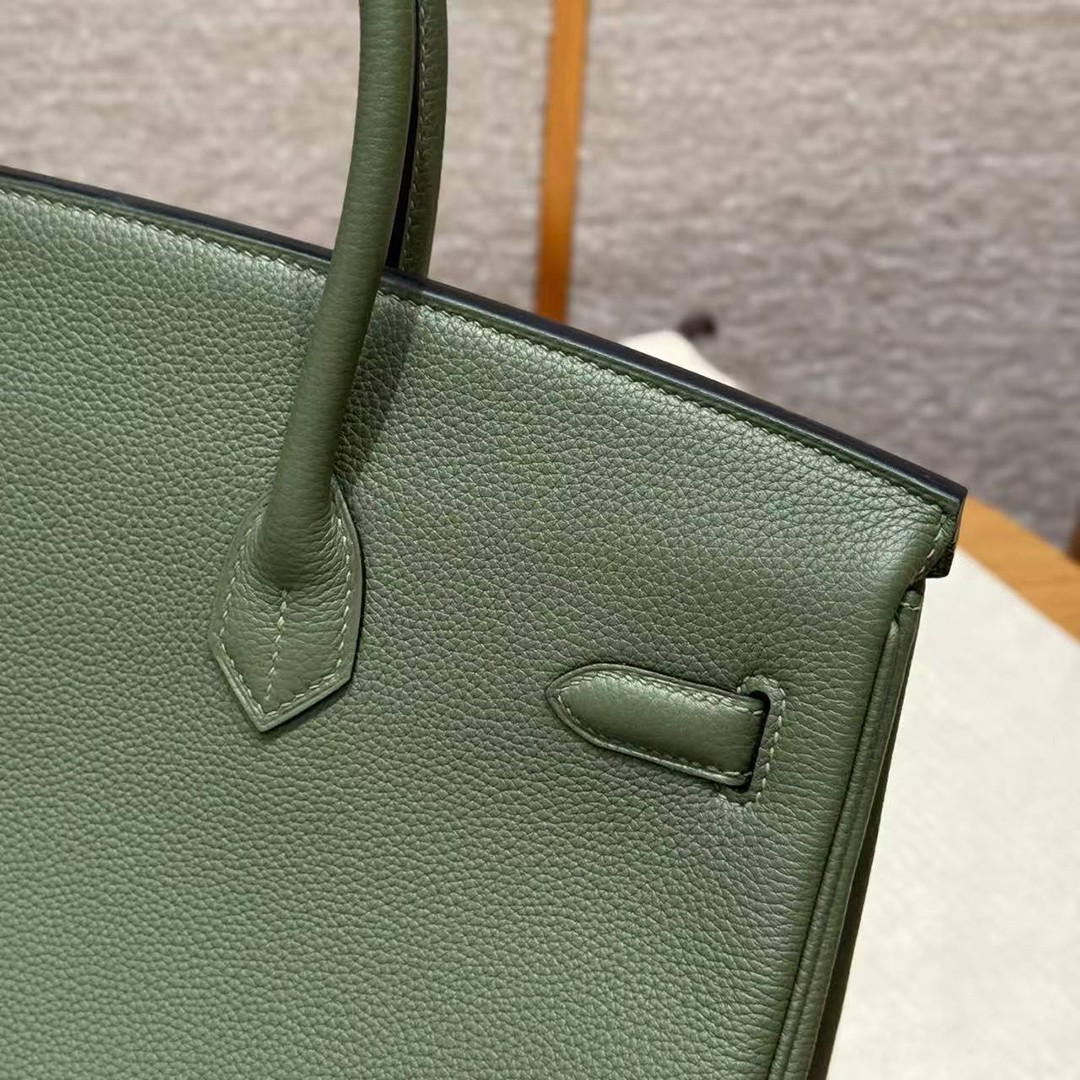 Hermes Birkin 35 Bag Handmade In Togo Calfskin Leather Gold Hardware 61 Olive Green - Image 6