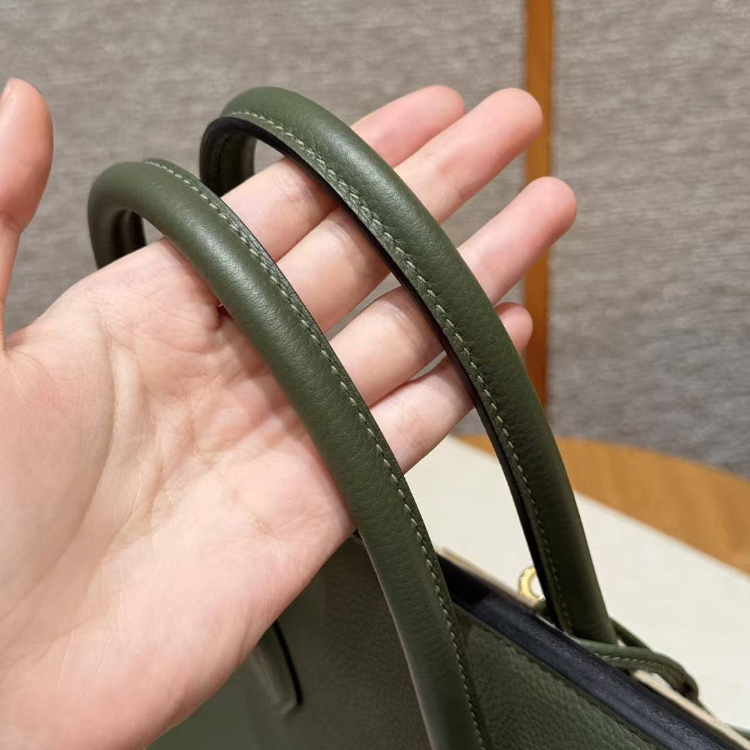 Hermes Birkin 35 Bag Handmade In Togo Calfskin Leather Gold Hardware 61 Olive Green - Image 5