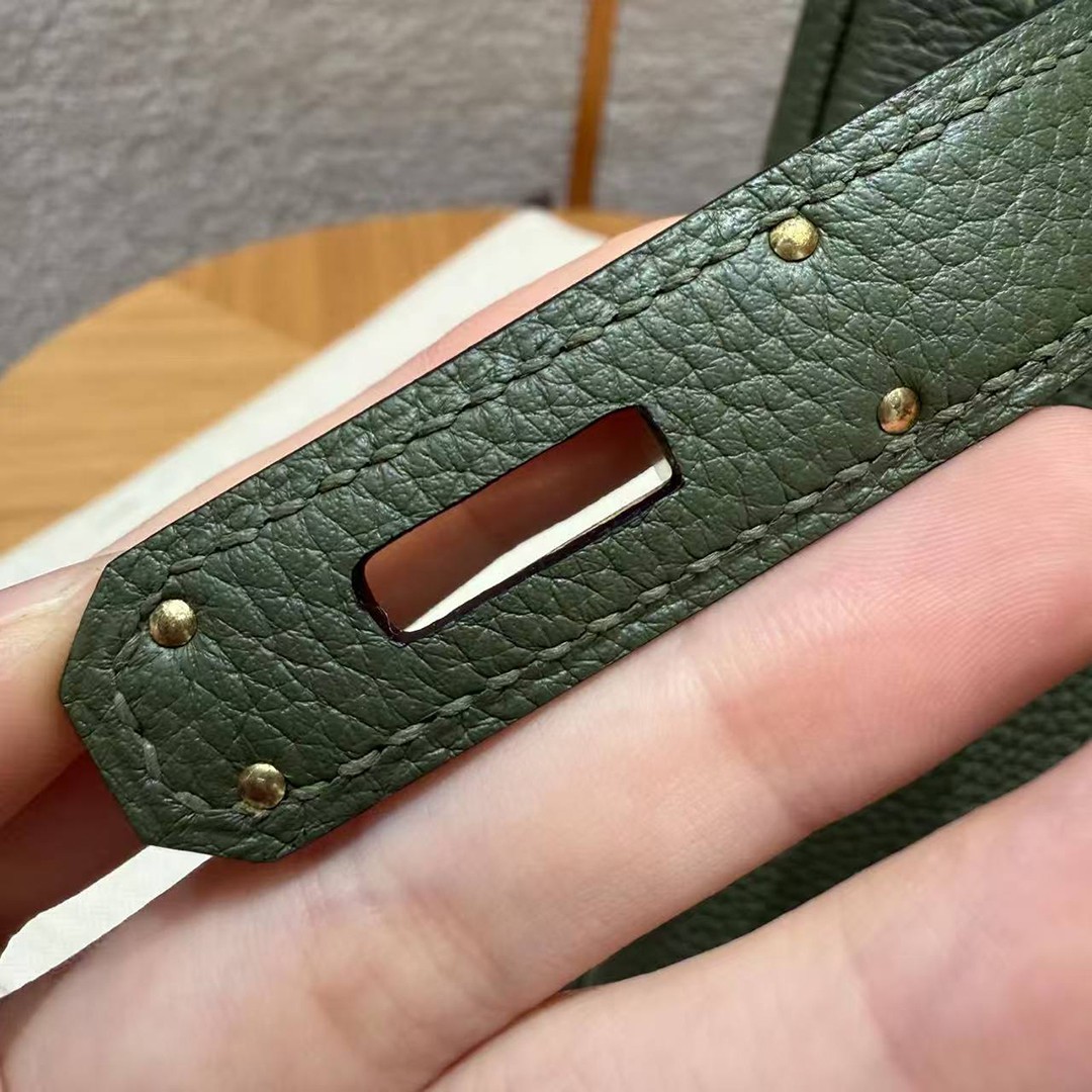 Hermes Birkin 35 Bag Handmade In Togo Calfskin Leather Gold Hardware 61 Olive Green - Image 4