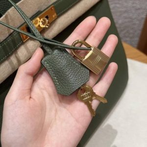 Hermes Birkin 35 Bag Handmade In Togo Calfskin Leather Gold Hardware 61 Olive Green - Image 3