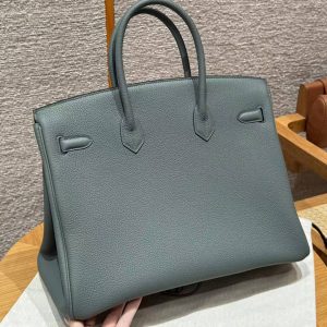 Alternative view of Hermes Birkin 35 Bag Handmade In Togo Calfskin Leather Silver Hardware 63 Amande
