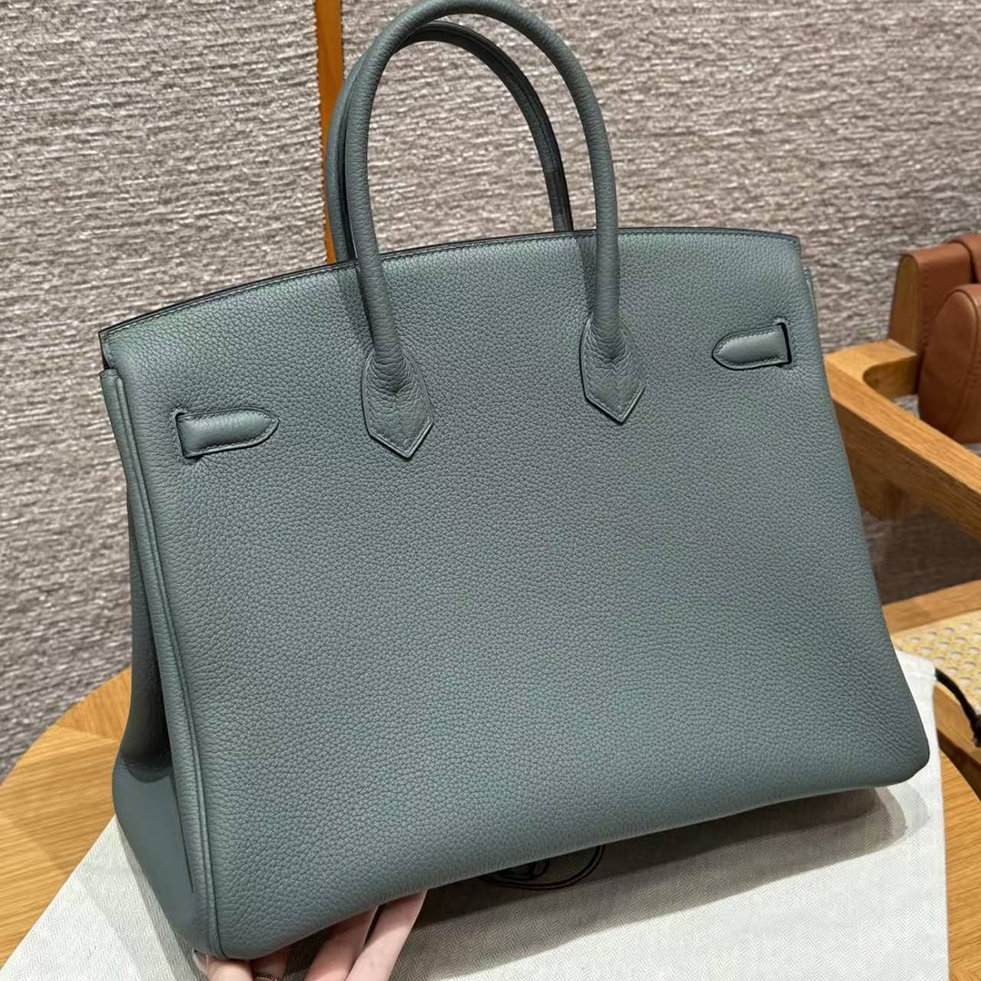 Hermes Birkin 35 Bag Handmade In Togo Calfskin Leather Silver Hardware 63 Amande - Image 2