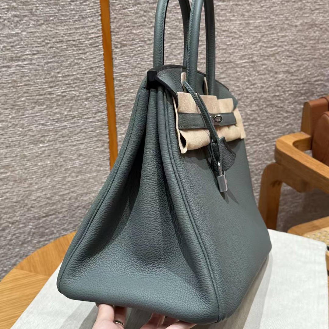 Hermes Birkin 35 Bag Handmade In Togo Calfskin Leather Silver Hardware 63 Amande - Image 21