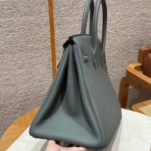 Hermes Birkin 35 Bag Handmade In Togo Calfskin Leather Silver Hardware 63 Amande - Image 20