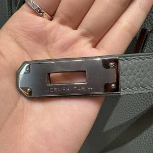 Hermes Birkin 35 Bag Handmade In Togo Calfskin Leather Silver Hardware 63 Amande - Image 16