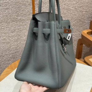Hermes Birkin 35 Bag Handmade In Togo Calfskin Leather Silver Hardware 63 Amande - Image 13