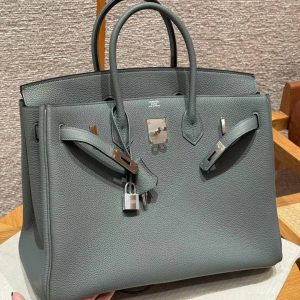 Hermes Birkin 35 Bag Handmade In Togo Calfskin Leather Silver Hardware 63 Amande - Image 5