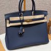 Hermes Birkin 35 Bag Handmade In Togo Calfskin Leather Gold Hardware 73 Blue Saphir