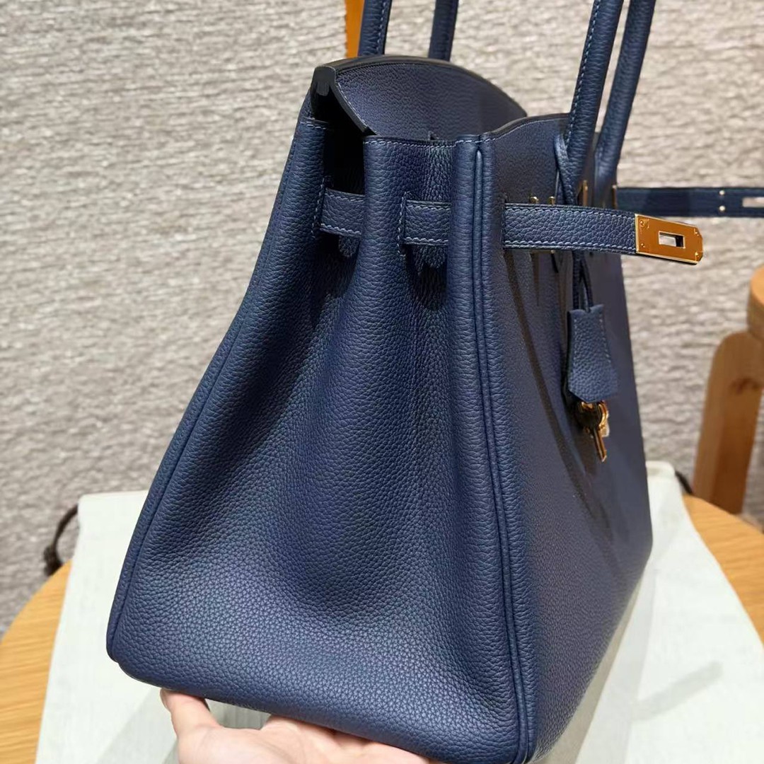Hermes Birkin 35 Bag Handmade In Togo Calfskin Leather Gold Hardware 73 Blue Saphir - Image 19