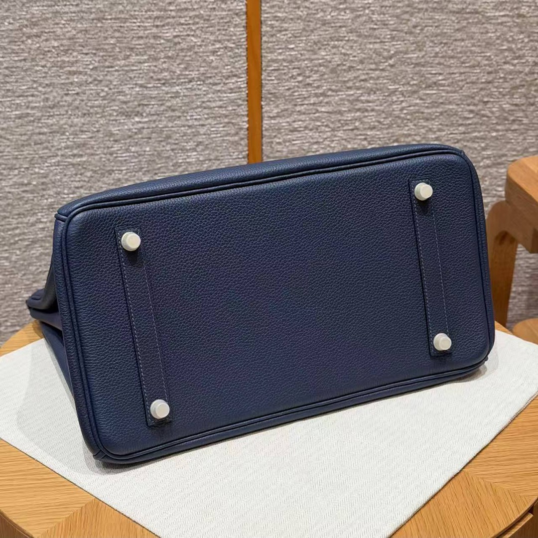 Hermes Birkin 35 Bag Handmade In Togo Calfskin Leather Gold Hardware 73 Blue Saphir - Image 18