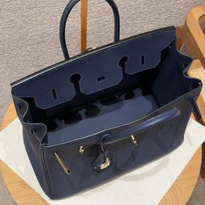 Hermes Birkin 35 Bag Handmade In Togo Calfskin Leather Gold Hardware 73 Blue Saphir - Image 17