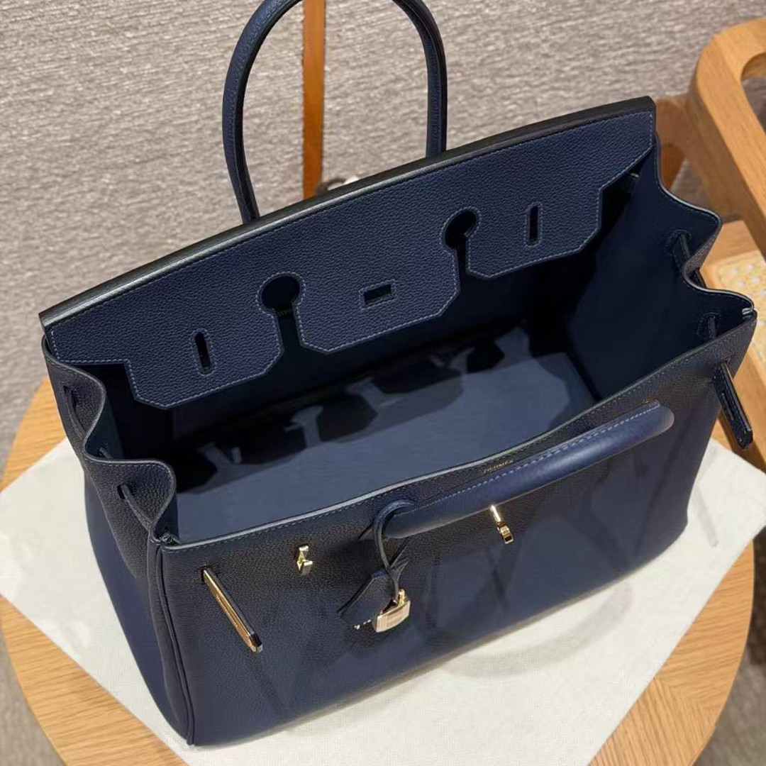 Hermes Birkin 35 Bag Handmade In Togo Calfskin Leather Gold Hardware 73 Blue Saphir - Image 17