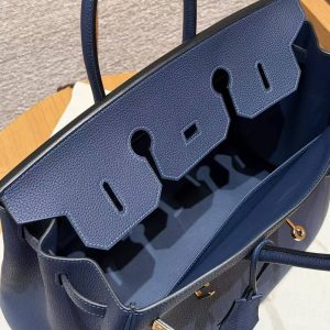 Hermes Birkin 35 Bag Handmade In Togo Calfskin Leather Gold Hardware 73 Blue Saphir - Image 16