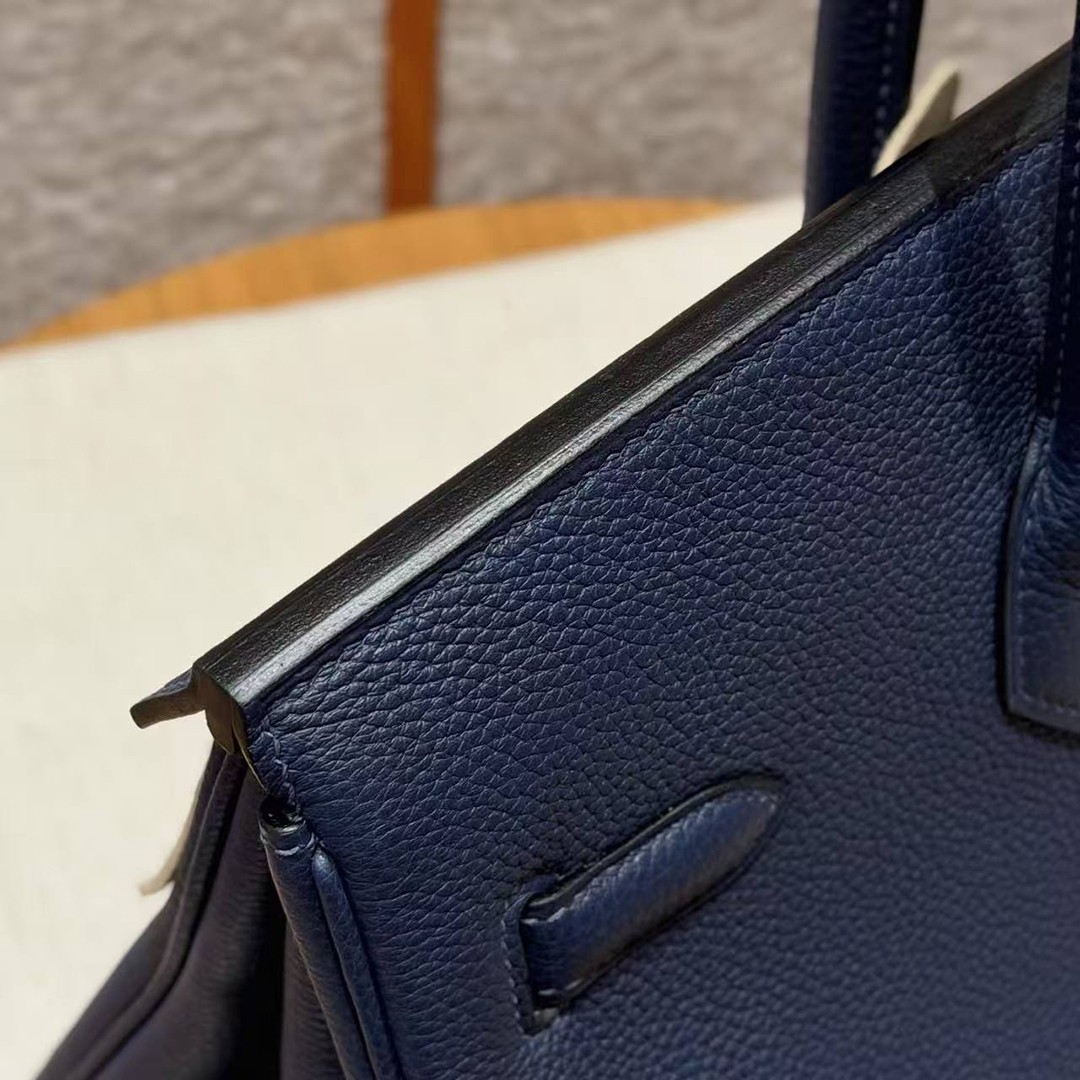 Hermes Birkin 35 Bag Handmade In Togo Calfskin Leather Gold Hardware 73 Blue Saphir - Image 13