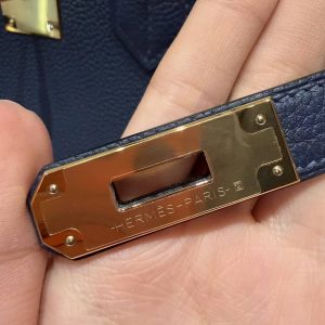 Hermes Birkin 35 Bag Handmade In Togo Calfskin Leather Gold Hardware 73 Blue Saphir - Image 11