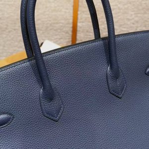 Hermes Birkin 35 Bag Handmade In Togo Calfskin Leather Gold Hardware 73 Blue Saphir - Image 10