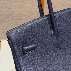 Hermes Birkin 35 Bag Handmade In Togo Calfskin Leather Gold Hardware 73 Blue Saphir - Image 9