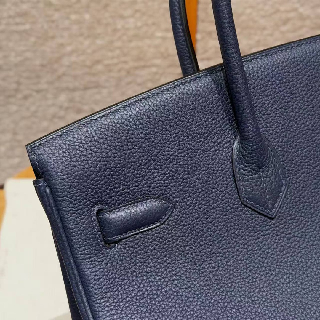 Hermes Birkin 35 Bag Handmade In Togo Calfskin Leather Gold Hardware 73 Blue Saphir - Image 9