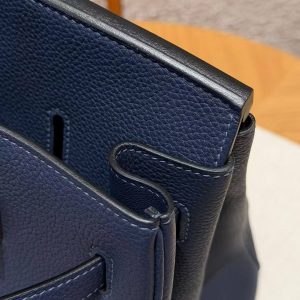 Hermes Birkin 35 Bag Handmade In Togo Calfskin Leather Gold Hardware 73 Blue Saphir - Image 8