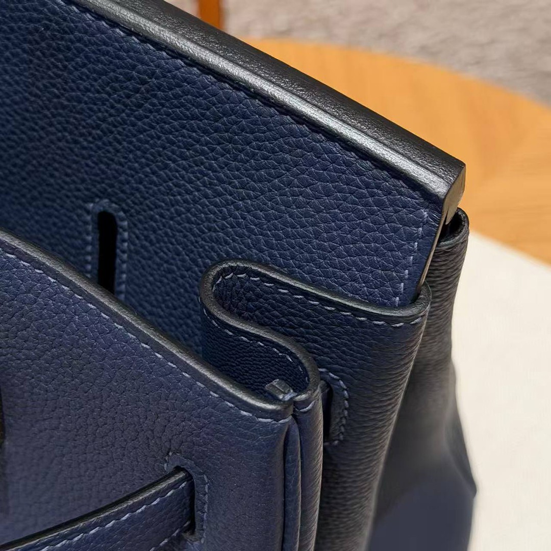 Hermes Birkin 35 Bag Handmade In Togo Calfskin Leather Gold Hardware 73 Blue Saphir - Image 8
