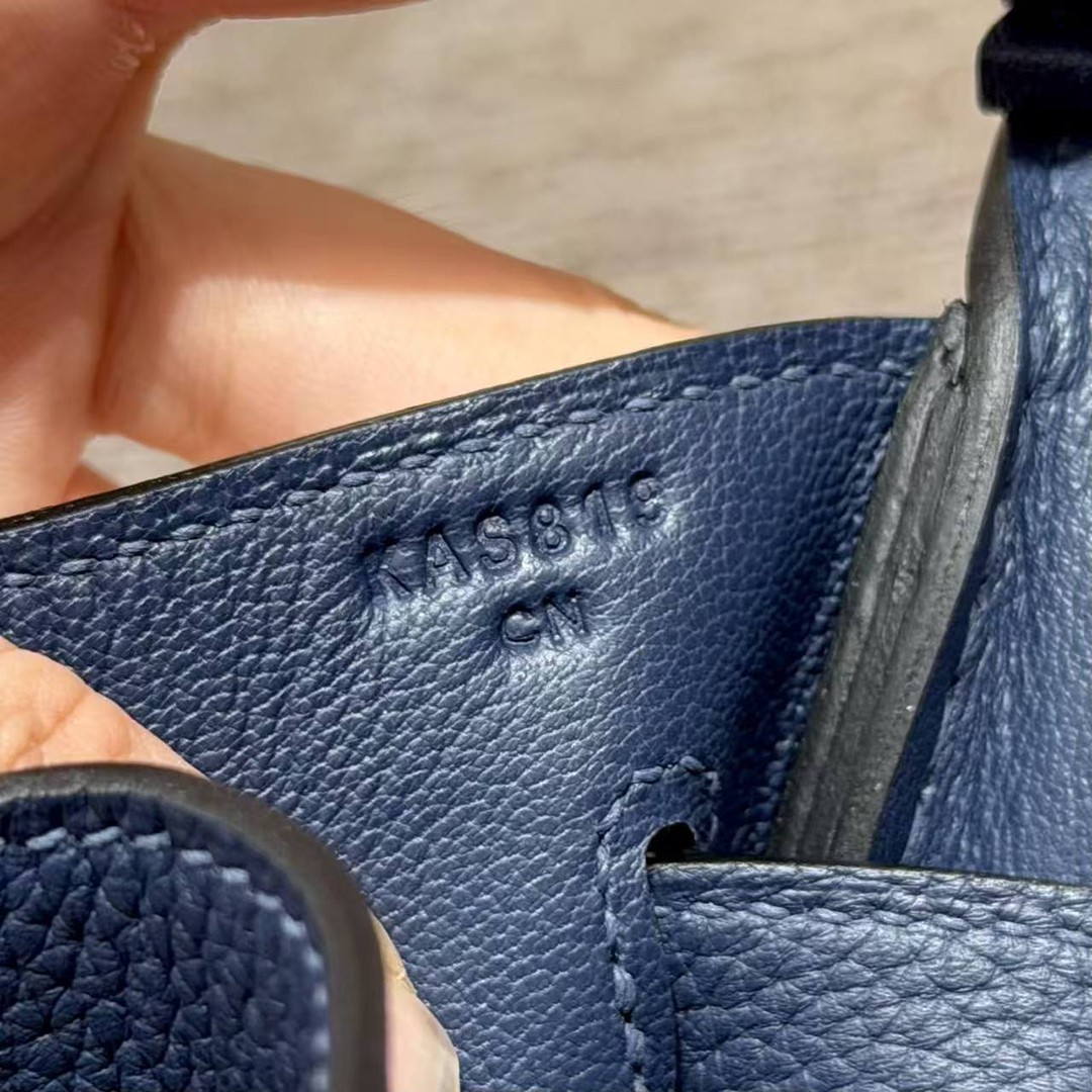 Hermes Birkin 35 Bag Handmade In Togo Calfskin Leather Gold Hardware 73 Blue Saphir - Image 7
