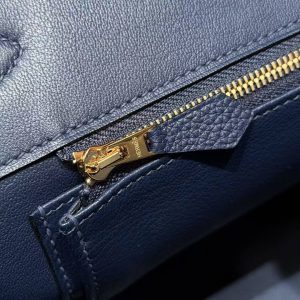 Hermes Birkin 35 Bag Handmade In Togo Calfskin Leather Gold Hardware 73 Blue Saphir - Image 6