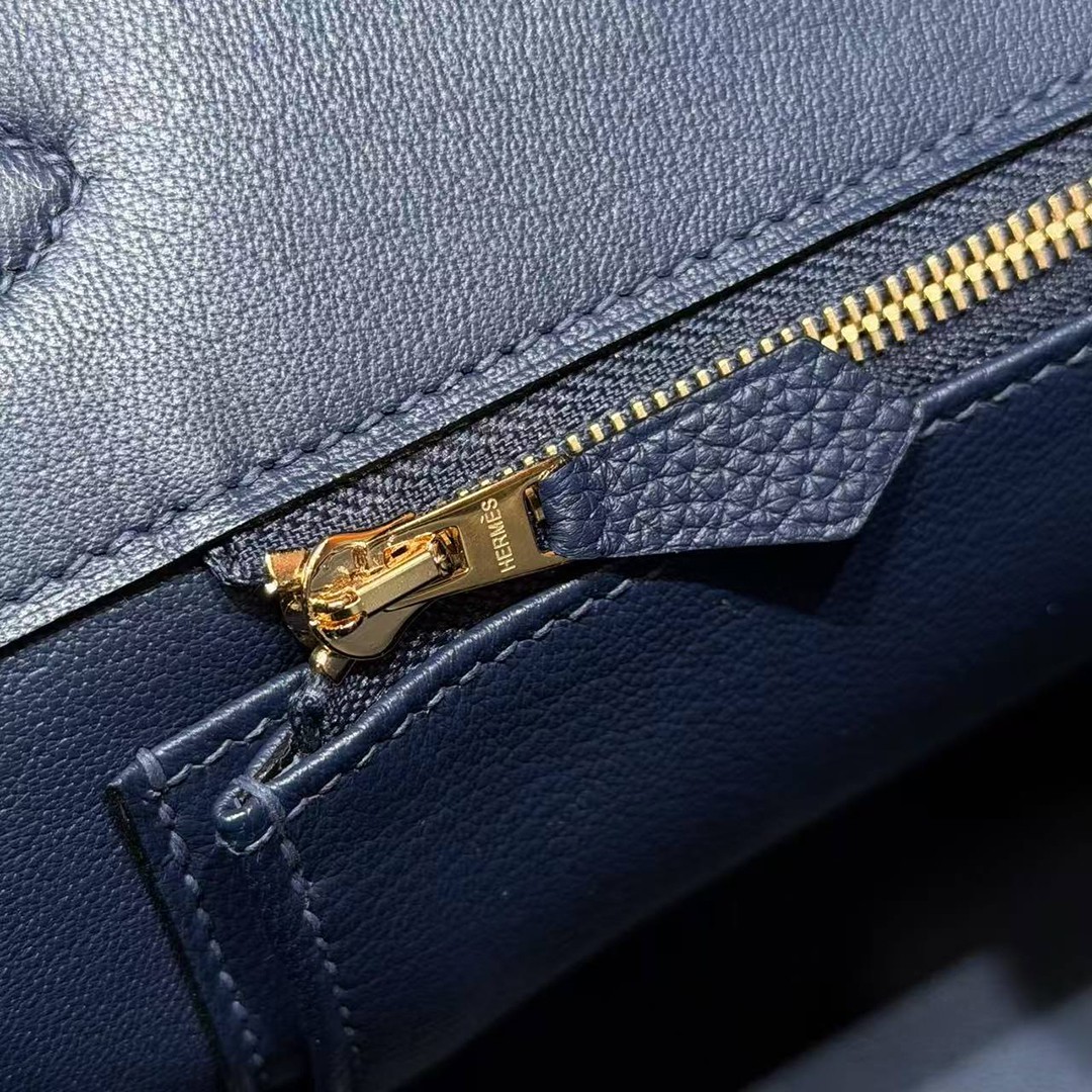 Hermes Birkin 35 Bag Handmade In Togo Calfskin Leather Gold Hardware 73 Blue Saphir - Image 6