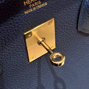 Hermes Birkin 35 Bag Handmade In Togo Calfskin Leather Gold Hardware 73 Blue Saphir - Image 5