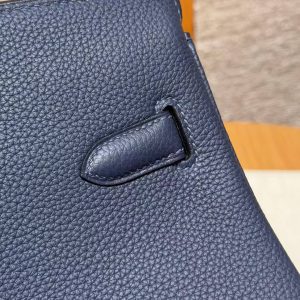 Hermes Birkin 35 Bag Handmade In Togo Calfskin Leather Gold Hardware 73 Blue Saphir - Image 4