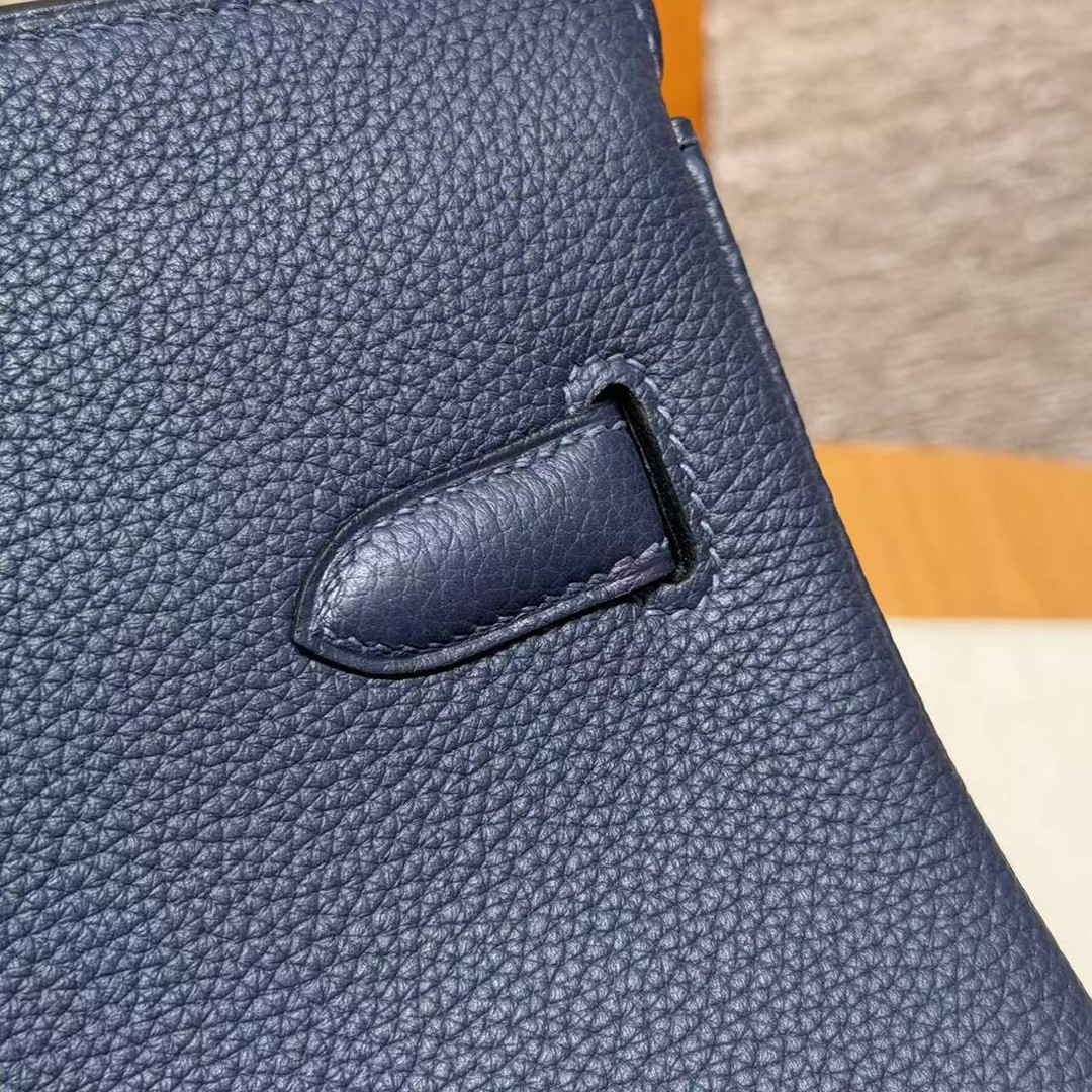 Hermes Birkin 35 Bag Handmade In Togo Calfskin Leather Gold Hardware 73 Blue Saphir - Image 4