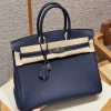 Hermes Birkin 35 Bag Handmade In Togo Calfskin Leather Silver Hardware 73 Blue Saphir