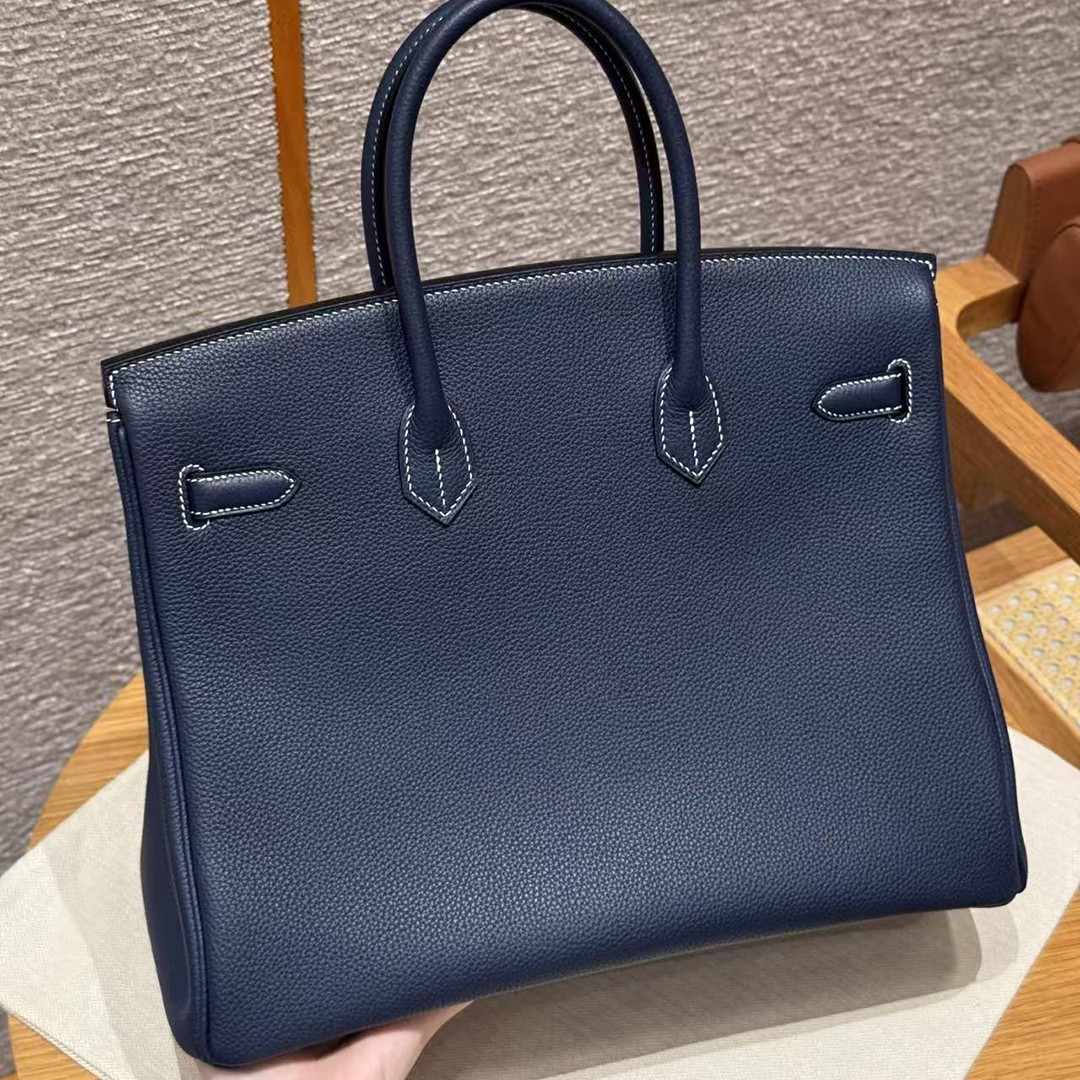Hermes Birkin 35 Bag Handmade In Togo Calfskin Leather Silver Hardware 73 Blue Saphir - Image 2