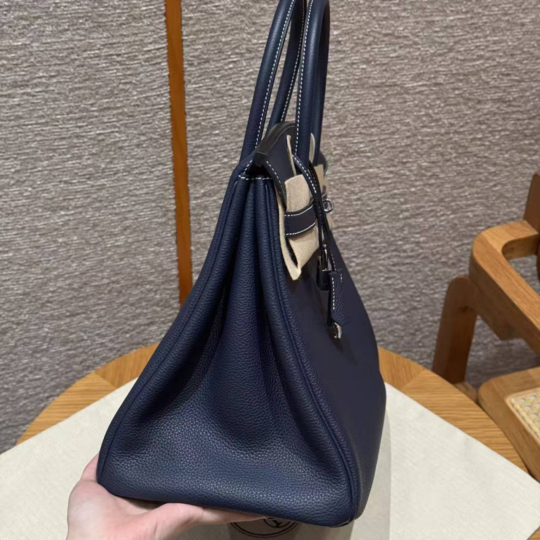 Hermes Birkin 35 Bag Handmade In Togo Calfskin Leather Silver Hardware 73 Blue Saphir - Image 21
