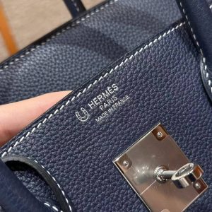 Hermes Birkin 35 Bag Handmade In Togo Calfskin Leather Silver Hardware 73 Blue Saphir - Image 19