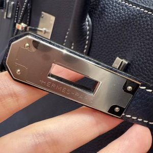 Hermes Birkin 35 Bag Handmade In Togo Calfskin Leather Silver Hardware 73 Blue Saphir - Image 16