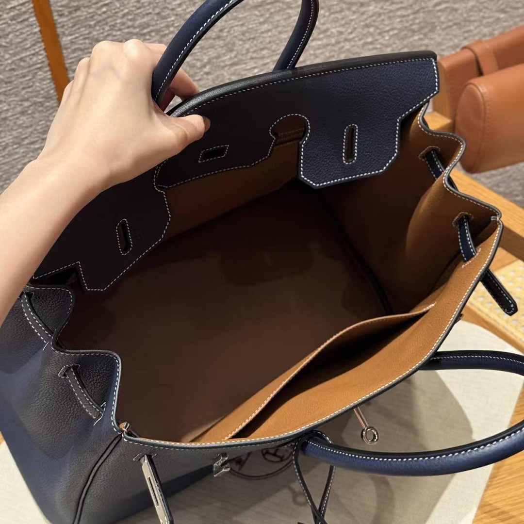 Hermes Birkin 35 Bag Handmade In Togo Calfskin Leather Silver Hardware 73 Blue Saphir - Image 14
