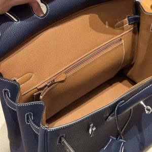 Hermes Birkin 35 Bag Handmade In Togo Calfskin Leather Silver Hardware 73 Blue Saphir - Image 13
