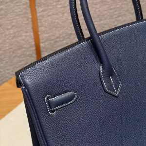 Hermes Birkin 35 Bag Handmade In Togo Calfskin Leather Silver Hardware 73 Blue Saphir - Image 9