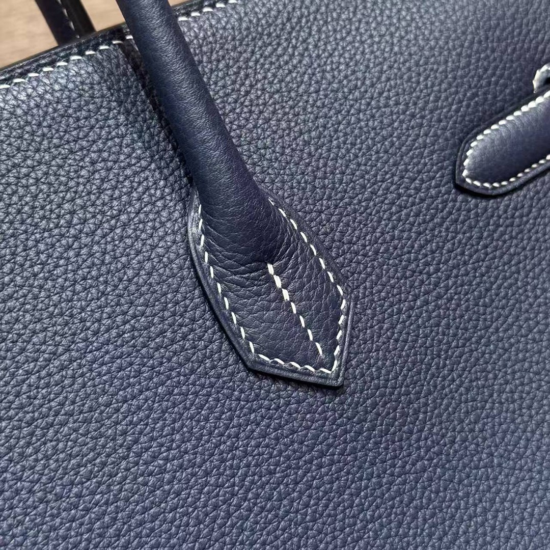 Hermes Birkin 35 Bag Handmade In Togo Calfskin Leather Silver Hardware 73 Blue Saphir - Image 8